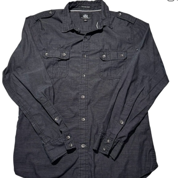 Rock & Republic Men’s Casual Button Down Shirt Medium Black Print Pockets - Picture 2 of 6